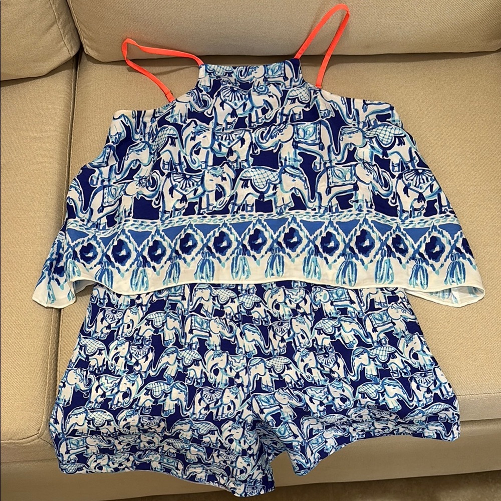 Lilly Pulitzer Celyn Romper in Bomber Blue Get Trunky